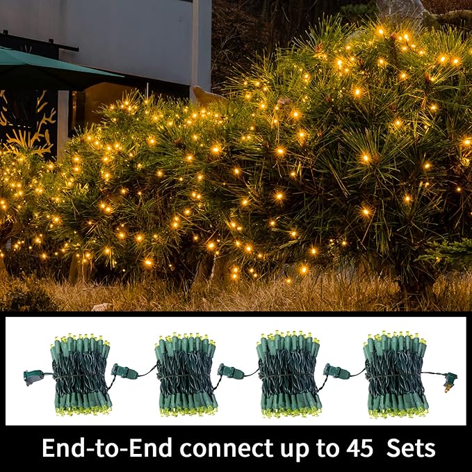 LAMPHOME Yellow Wide Angle LED String Lights, 64.8 Ft 300 Count, Pack of 3 Strands 21.9 Ft 100 Lights UL Certified Commercial Grade Green Wire 5mm Holiday String Light