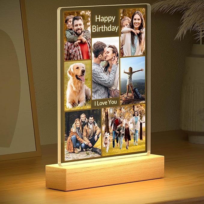 Custom Picture Frame with Photo, Customized Photo Frames with Night Light, Customizable Picture Frame, Personalized Christmas Birthday Gifts for Women Men Her Him Baby Kid Family