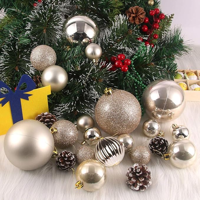 Champagne Gold 1.6" Small Christmas Balls Christmas Tree Decoration Ornaments Shatterproof Hanging Balls for Birthday Halloween Holiday Wedding Decorations Set of 36pcs