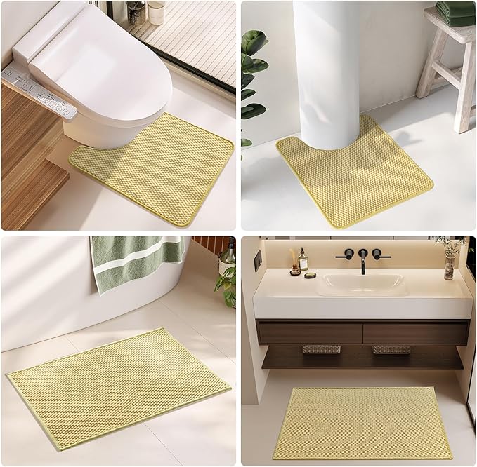 Toilet Rug, Thin Toilet Rugs U Shaped Washable Non Slip Absorbent Quick Dry Low Pile Toilet Mat, Yellow 20"x24" U Shape