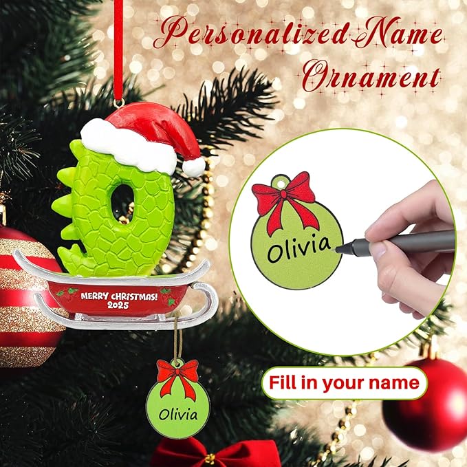 26 Letter Ornaments for Christmas Tree Decoration,Personalized Letters Ornaments, Initial Christmas Ornament, Hanging DIY Letter Xtmas Dinosaur Ornament, Gifts for Family Friends (O)
