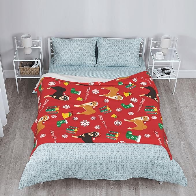 Christmas Dog Throw Blanket Soft Plush Fleece Blankets Warm Cozy Lightweight Fuzzy Blanket for Bed Sofa Couch Home Decor 80"X60"