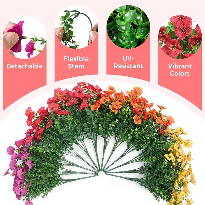 12 Bundles Artificial Flowers for Outdoors Decorations, Spring Summer Multicolor Realistic Faux Silk Daisy, UV Resistant Fake Flowers for Patio Home Decor Garden Planter Window Box Yard