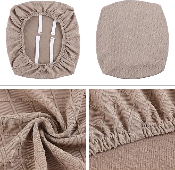 Fuloon Stretch Chair Seat Covers 4 PCS, Removable Washable Dining Chair Covers Anti-Dust Dining Room Seat Cushion Slipcovers (4, Khaki)