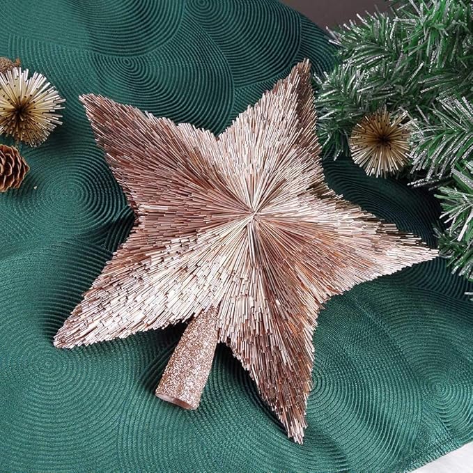 Luxury Christmas Tree Topper Handmade Star Xmas Tree Decoration Unique Stars Light Pink Gold Toppers Indoor Decorations Outdoor Ornaments (Rose, M (8 inches))