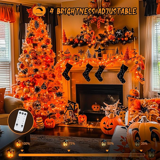 JMEXSUSS 600 LED Thanksgiving Lights Outdoor, Orange Christmas Lights Plug in, Orange String Lights Clear Wire for for Indoor Room Yard Tree Fall Thanksgiving Decorations