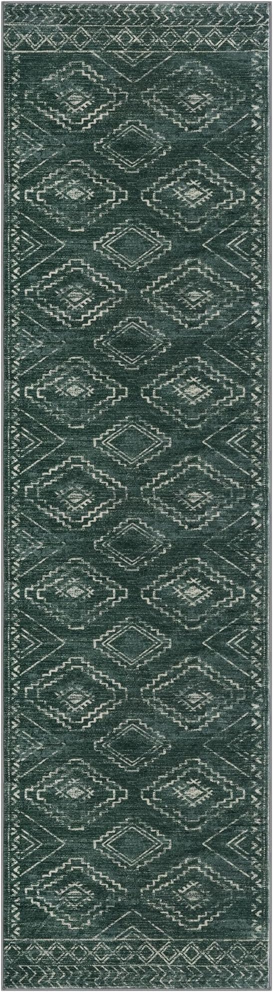 KILOCOCO Hallway Runner Rug 2'x8' Runners for Hallways Washable Runner Rug Non Slip Laundry Room Rug Low-Pile Rug Runner for Bedroom Kitchen Living Room Boho Rug, Green