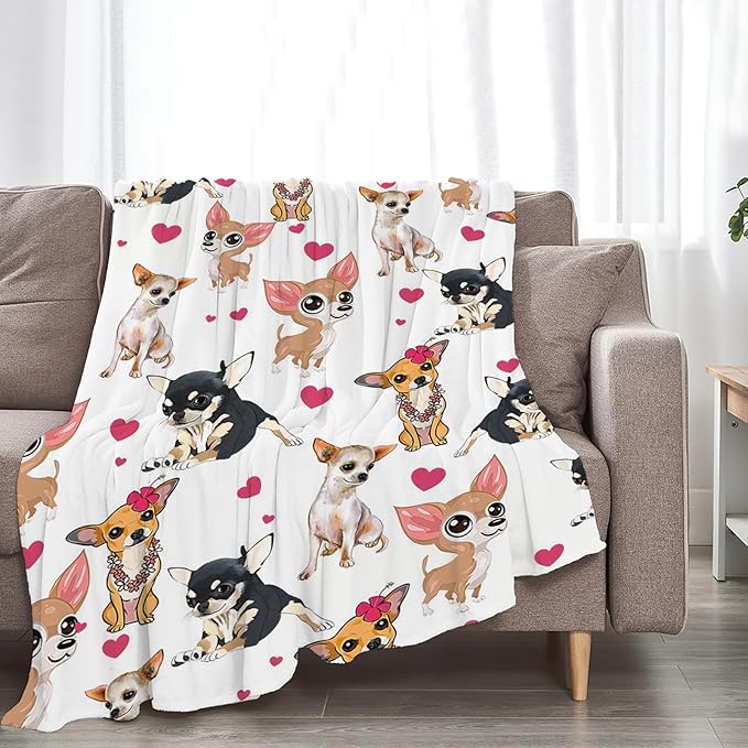 Tijuboni Chihuahua Throw Blanket Dog Gifts for Girls Boys Women Men Kids Adults Soft Flannel Fleece Blanket for Couch Sofa Bed Home Decor 60"x80"