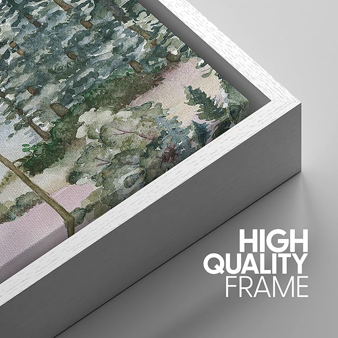 SIGNWIN Framed Canvas Print Wall Art Set Pastel Mountain Range Forest Mist Nature Wilderness Illustrations Modern Art Decorative Rustic Calm/Zen for Living Room, Bedroom, Office - 24"x36"x3 White