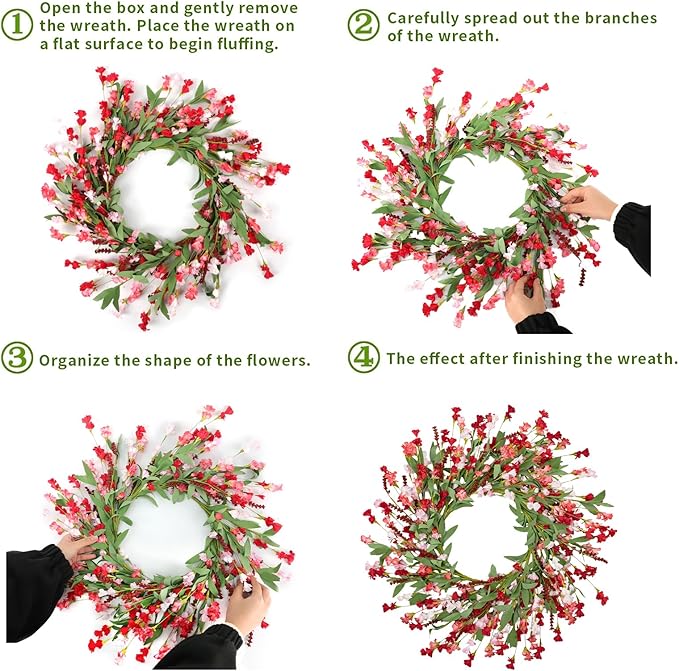 Artgar Front Door Wreath 24 Inch Spring/Summer Wreaths for Front Door, Front Door Wreaths for All Seasons for Indoor Outdoor Home Office Wall Window Wedding Farmhouse Decor (Red Pink)