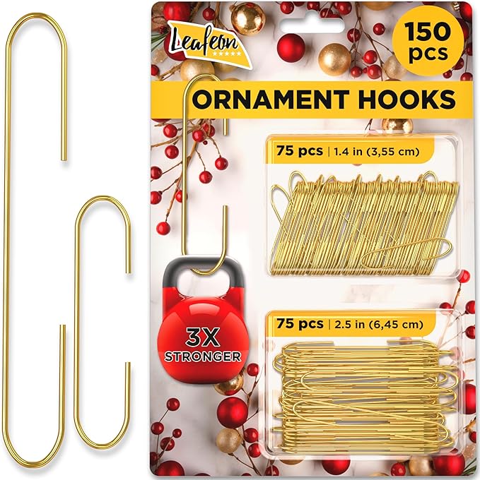 Leafeon Christmas Ornament Hooks 150 Pack - Gold Xmas Ornament Hangers - Suitable as Christmas Tree Decoration