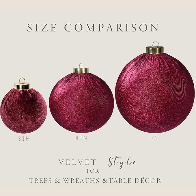 12PCS Red Velvet Christmas Ornaments Set – Large Flocked Shatterproof Baubles for Xmas Tree Decoration, Hanging Ornaments for Holiday & Home Décor (Burgundy Red, 4 Inch / 10 cm)