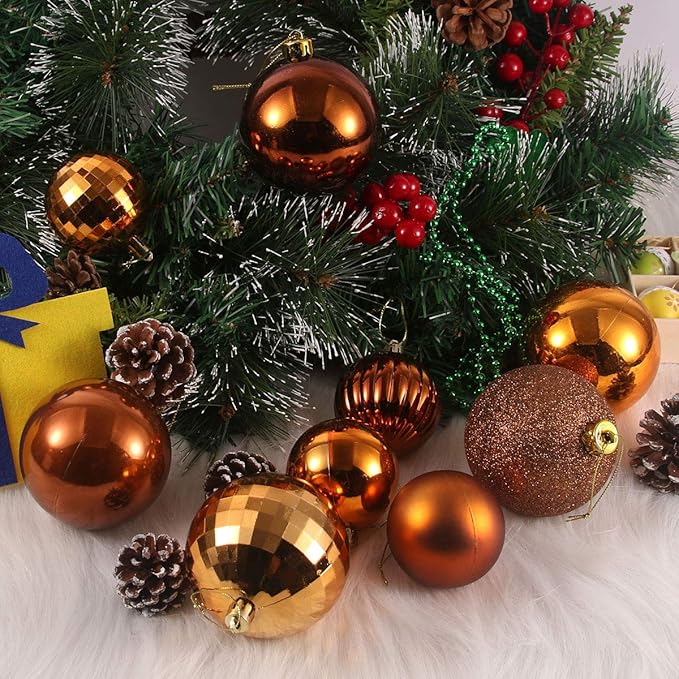 Orange Bronze 2.5" Christmas Balls Christmas Tree Decoration Ornaments Shatterproof Hanging Balls for Birthday Halloween Holiday Wedding Decorations Set of 10pcs
