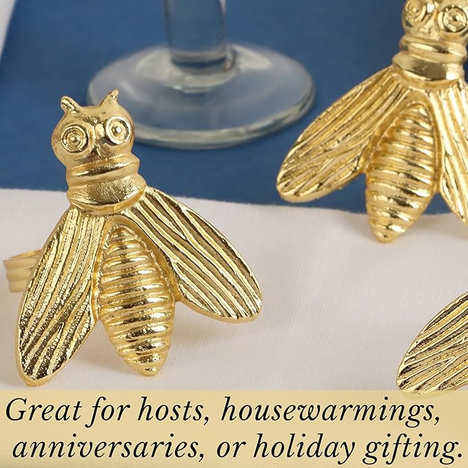 12 Pcs Decorative Fly Napkin Rings - Metal Napkin Rings Table Decor Napkin Ring, Dining Cloth Napkin Holder, Farmhouse Napkin Ring, Modern Napkin Holders (Gold) - ALPHA Living HOME