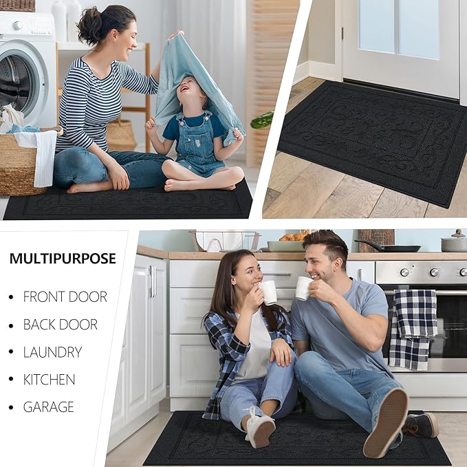FONEYI Indoor Door Mat 36" x 60", Dirt Trapper Door Mats Non-Slip Entryway Rugs Washable, Absorbent Resist Dirt Welcome Mat, Low Profile Inside Floor Mats for Front Back Door and Entryway, Black