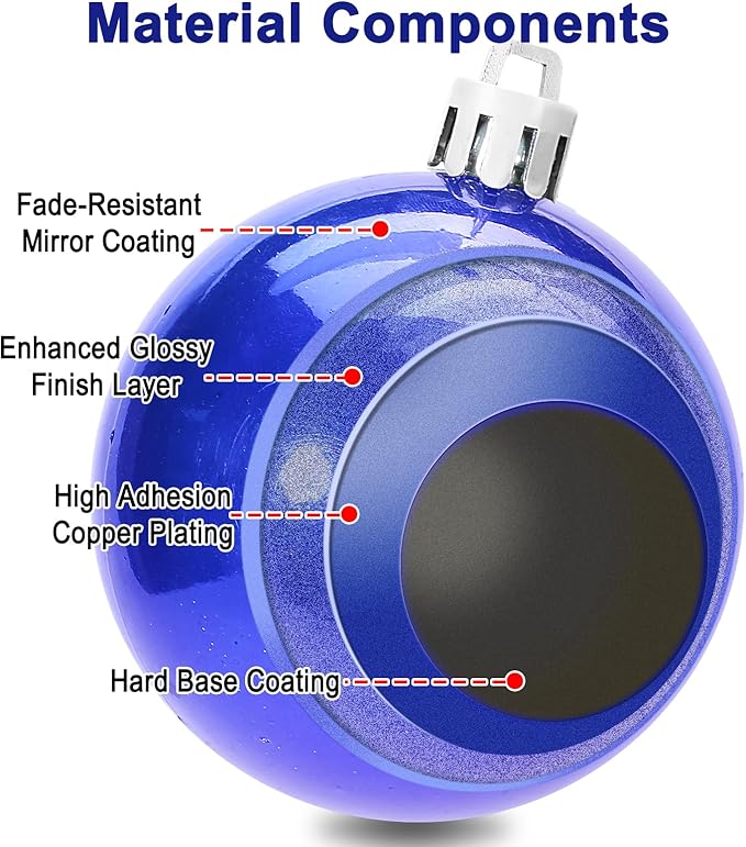 AMS 2.36''/60mm 34ct Christmas Ball Large Ornaments Party Decorations Shatterproof Festival Pendant Hangings for Xmas Tree Decor (60mm, Blue)