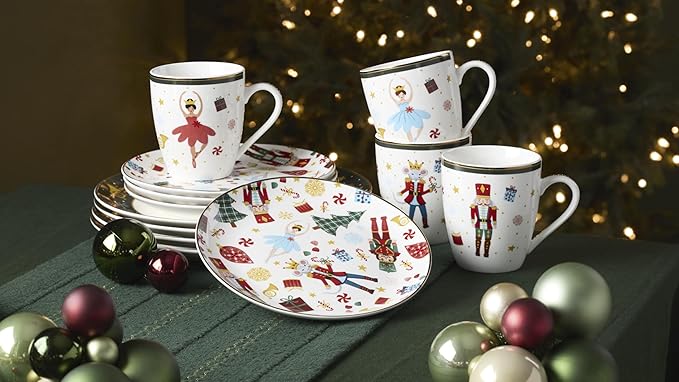 Lenox Dinnerware Set, Nutcracker Ballet 12-Piece Dinnerware Set, Service for 4, Made Of Porcelain, Dishwasher/Microwave Safe, Includes Plates and Bowls for Pasta and Salad, Christmas Decor (12 Piece)