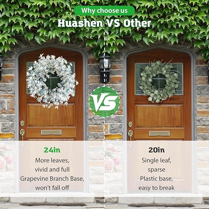 Blue Forsythia Spring Wreath for Front Door, 24 Inch Spring Wreath Blue Cream Cluster on Farmhouse Grapevine Blossom Cluster for Festival Celebration Front Door Wall Window Christmas Home Décor