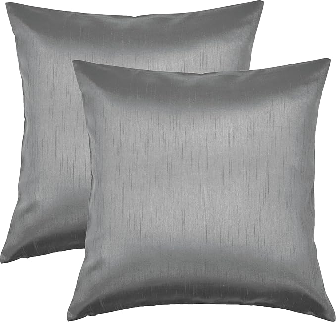 Aiking Home 24x24 Inches Faux Silk Square European Shams, Zipper Closure, Charcoal (Set of 2)