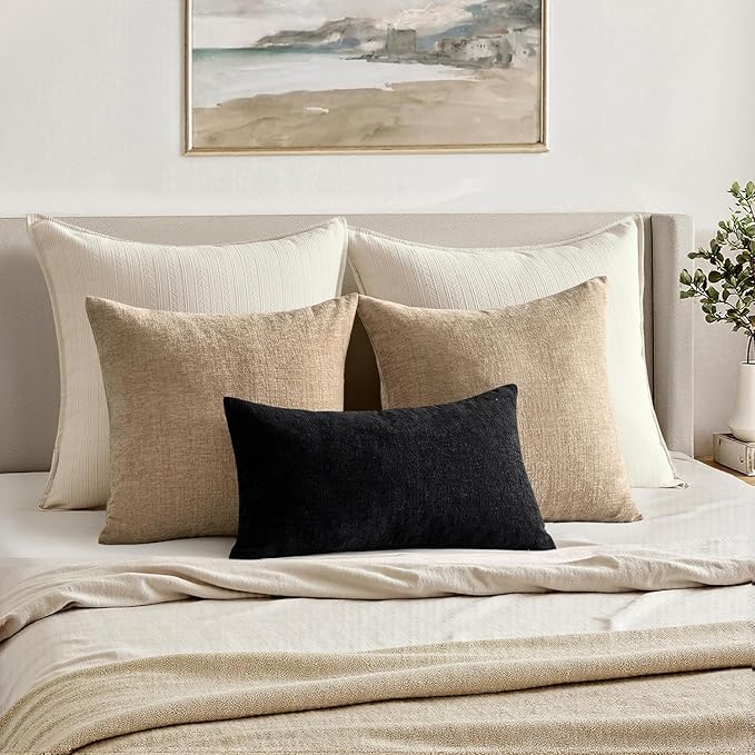 MIULEE Black Couch Pillow Covers 12x20 Inch, Set of 2 Soft Chenille Decorative Lumbar Throw Pillow Covers Farmhouse for Sofa Living Room Bed