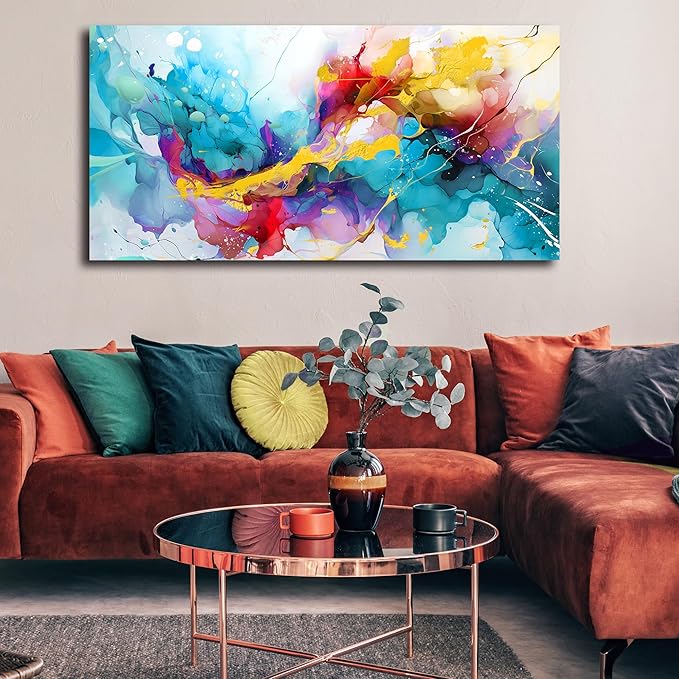 Abstract Canvas Wall-Art for Living Room - Colorful Wall Art Bedroom Office Artwork Wall Decor Ready to Hang Size 24" x 48"