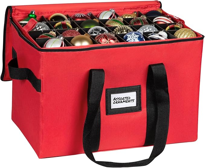 Christmas Ornament Storage Container,Box Stores Up to 96, Adjustable Dividers, Large Organizer Bin to Protect and Store Holiday Décor