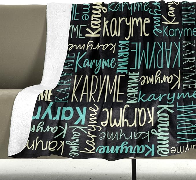 Personalized Blankets with Names Baby Gifts for Girls Boys Custom Soft Fleece and Sherpa Name Blanket for Kids and Adults Birthday for Daughter Son Granddaughter Grandson (Black)