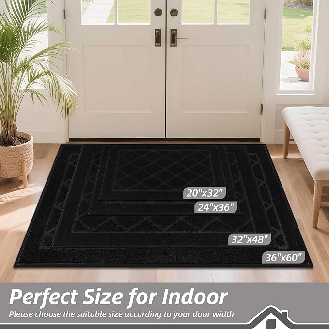 BEQHAUSE Dirt Trapper Door Mat 32" x 48", Doormat Non-Slip Entryway Rugs Washable, Dog Door Mat Stain Resistant and Absorbent Welcome Floor Mat for Front Back Door, Muddy Wet Shoes & Paws, Black
