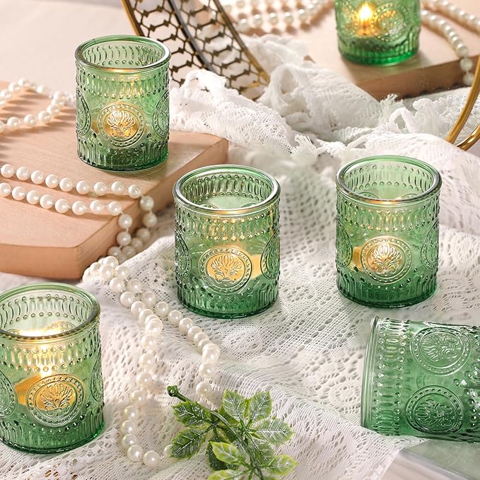 36 Pcs Green Votive Candle Holders, Glass Tea Light Candle Holders for Wedding Centerpiece, Table Centerpiece, Home and Party Decorations