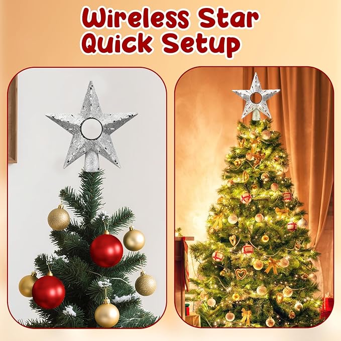 Silver Christmas Tree Topper Star, 12 Inch Glitter Tree Top Decoration, Sparkling Star Ornament for Christmas Tree, Durable ABS Plastic Holiday Decor Accessory, Xmas Tree Topper for Home and Party