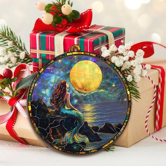 GEEMBI Christmas Mermaid Gifts for Women, Mermaid Ornament - Suncatcher Christmas Ornaments 2025 - Fantasy Decor, Fantasy Gifts for Women Girls Friends Ocean Lovers, Ocean Ornaments for Tree