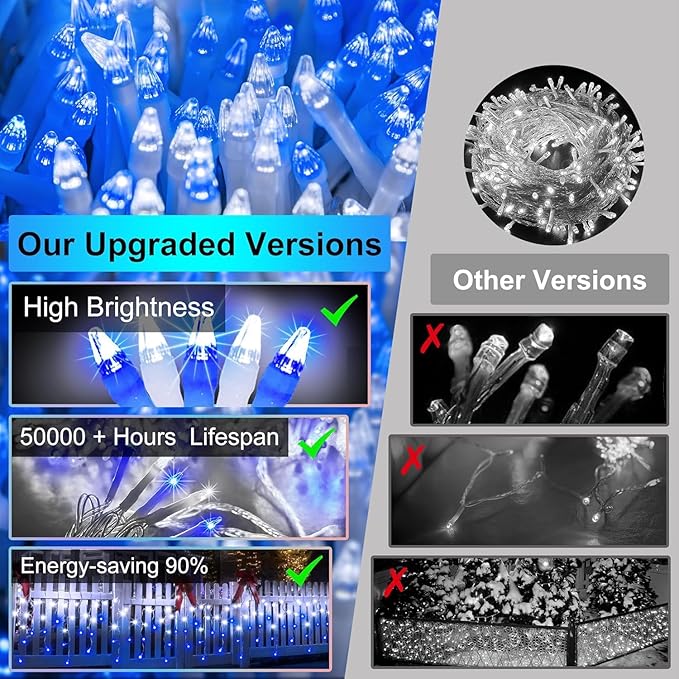 612 LED Christmas Lights with 136 Drops, 60ft 12 Modes Hanging ice String Lights with Timer & Dimmable & Waterproof, Plug-in Fairy Lights for Holiday Wedding Party Christmas Decor Blue & CoolWhite