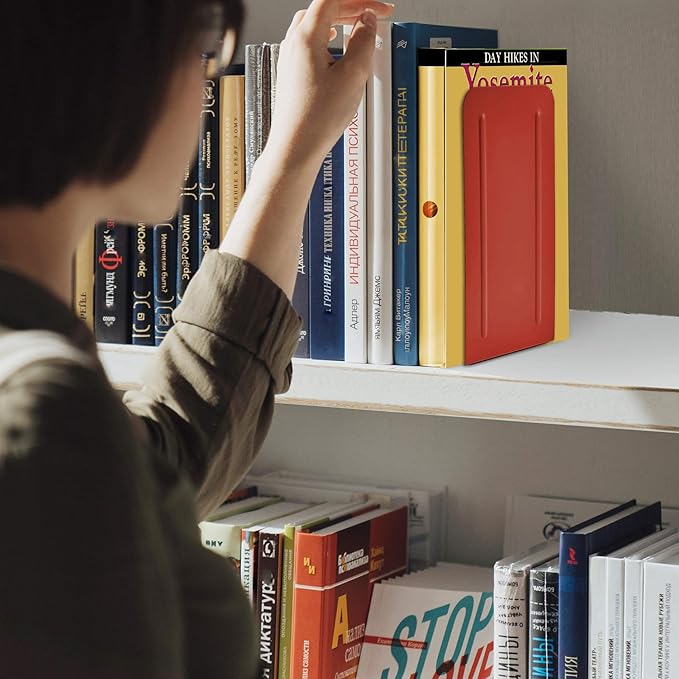 Acrimet Metal Bookends, Jumbo Size 9" H x 4" W x 4-1/2" D, Non-Skid Book Stand for Shelves, Heavy Duty Book Stopper, Red, 1 Pair