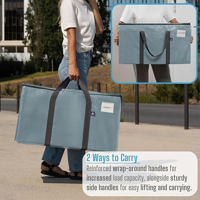 VENO 12 Pack Moving Bags, Upgraded Heavy Duty, Moving Boxes Alternative, Packing Storage Supplies for Dorm Room Essentials with Zipper for Clothes, Large Totes for Packaging (Light Blue, 12 Pack)