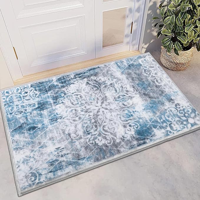 HEBE Washable Area Rug - 2'x3' Non Slip Soft Distressed Medallion Bedroom Boho Living Room Accent Throw Vintage Entry Floor Carpet for Dining Room Bathroom Entryway