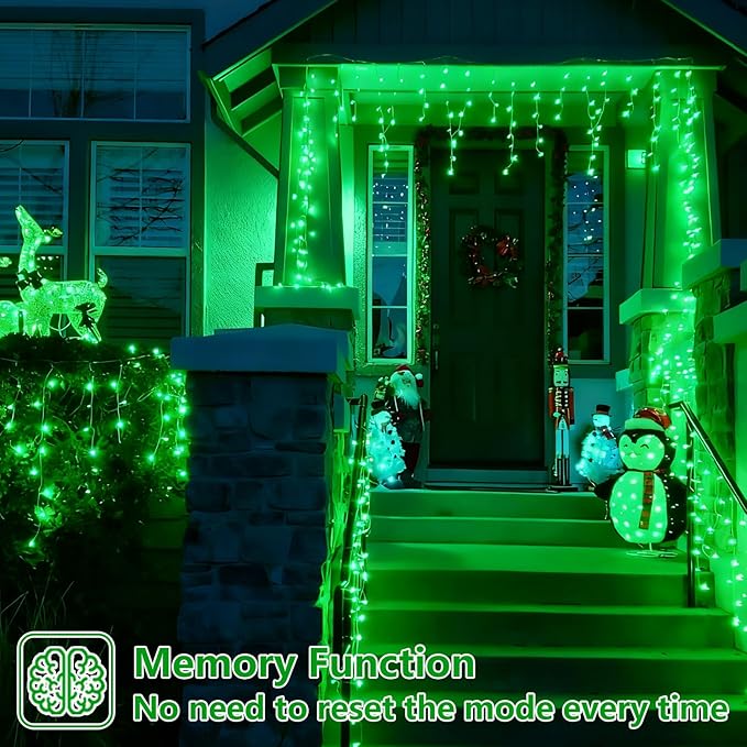 YEGUO 66ft 800 LED Icicle Christmas Lights Outdoor Waterproof, 160 Drops Icicle Lights Connectable, 8 Modes Icicle String Light with Memory(Green)