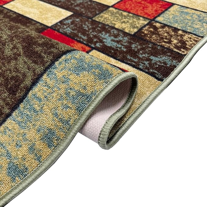 Kapaqua Custom Size Multicolor Stone Boxes Rubber Backed Non-Slip Hallway Stair Runner Rug Carpet 31 inch Wide Choose Your Length 31in X 8ft