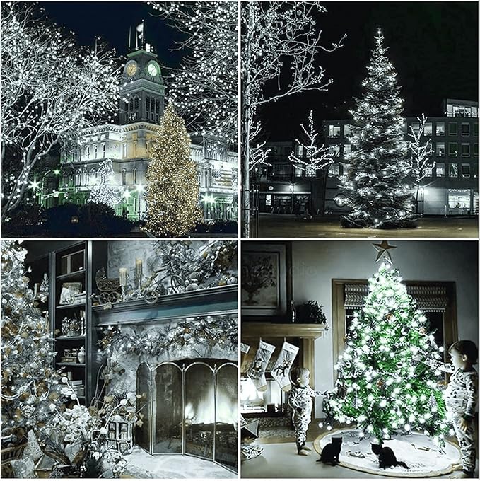 150 LED Cool White Christmas String Lights, 50 FT Green Wire, UL Certified Connectable, Xmas Lights Outdoor or Indoor