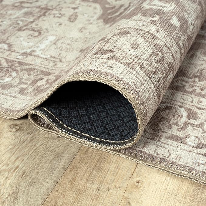 Bloom Rugs Washable Non-Slip 9' x 12' Rug - Light Brown Traditional Medallion Area Rug for Living Room, Bedroom, Dining Room, and Kitchen - Exact Size: 9' x 12'