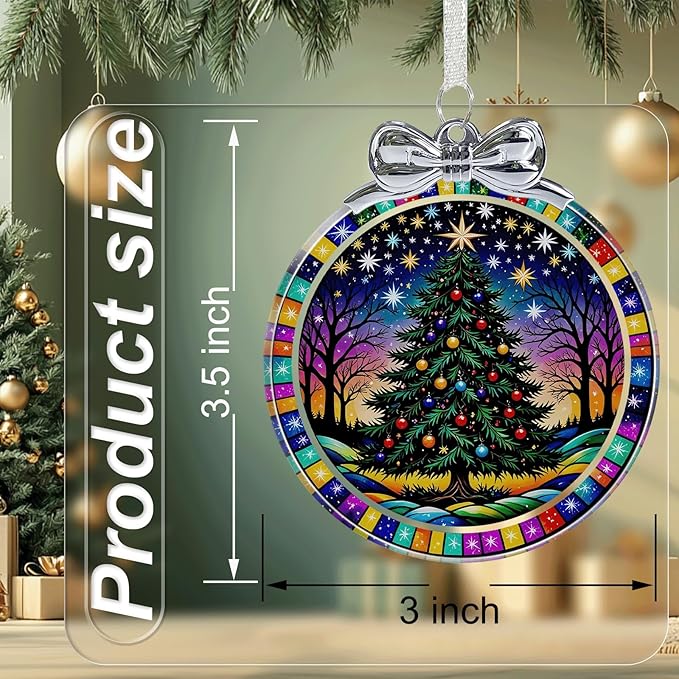 Starry Night Christmas Tree Stained Glass Christmas Ornament - Hanging Ornaments for Christmas Tree Decorations - Holiday Keepsake Present Exchange Idea