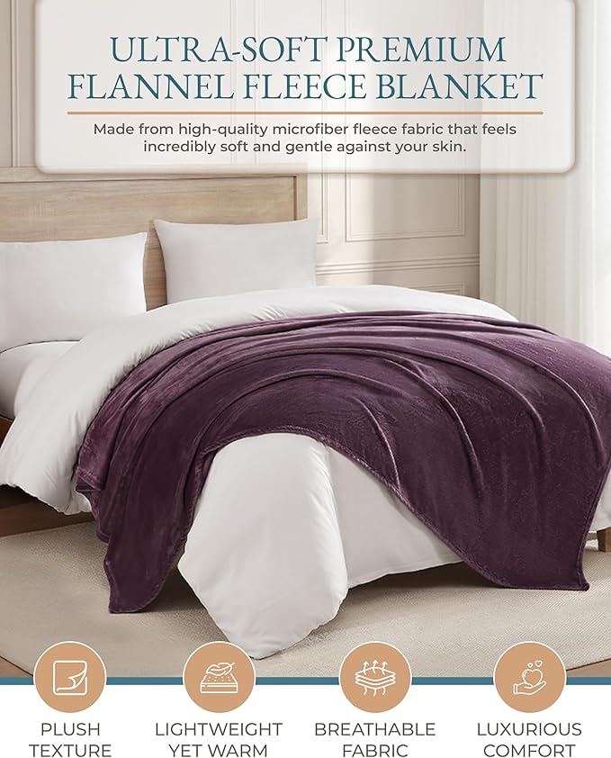 Casa Platino Throw Blanket – Flannel Fleece 50x60 – Lightweight, Soft & Cozy Blanket for Couch or Bed – All Season Comfort – Thoughtful Gift for Her - Purple