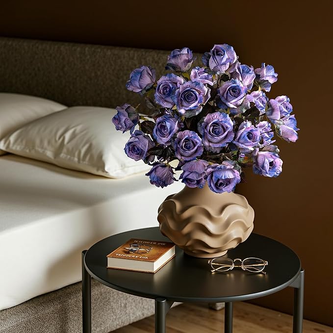 Artificial Flowers Artificial Roses Fake Roses 20PCS Long Stem Artificial Flowers for Tall Vase Silk Rose Suitable for Indoor Decor Wedding Party Decoration DIY Bouquet Autumn,Purple, 23.2In