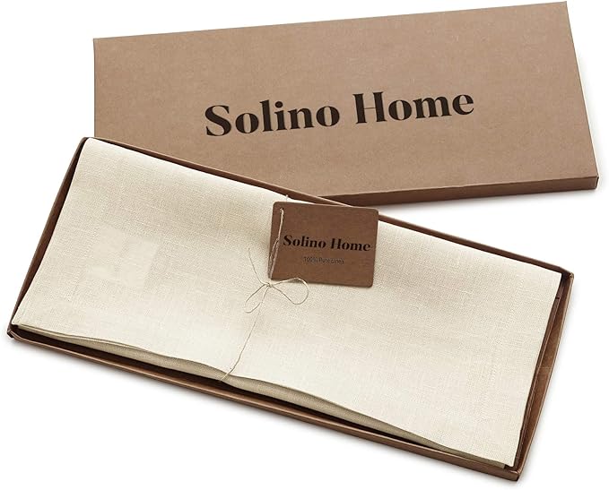 Solino Home Linen Ivory Table Runner 48 Inches - 100% Pure Linen Small Table Runner 14 x 48 Inch Ideal for Dresser and Coffee Tables - Spring, Easter - Fete