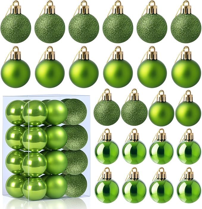 24 Pack Mini Shatterproof Christmas Balls - Small Hanging Ornaments for Trees Christmas Party Decorations, 1.2 Inch (Green)