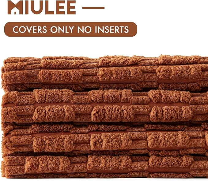 MIULEE Pack of 4 Fall Dark Rust Corduroy Decorative Throw Pillow Covers 18x18 Inch Soft Boho Striped Pillow Covers Modern Farmhouse Home Decor for Sofa Living Room Couch Bed