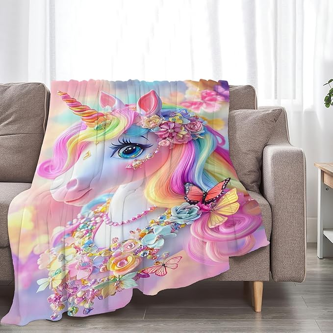 Tijuboni Pink Unicorn Throw Blanket Unicorn Gifts for Girls Women Boys Men Kids Adults Soft Flannel Fleece Blanket for Couch Sofa Bed Home Decor 50"x60"