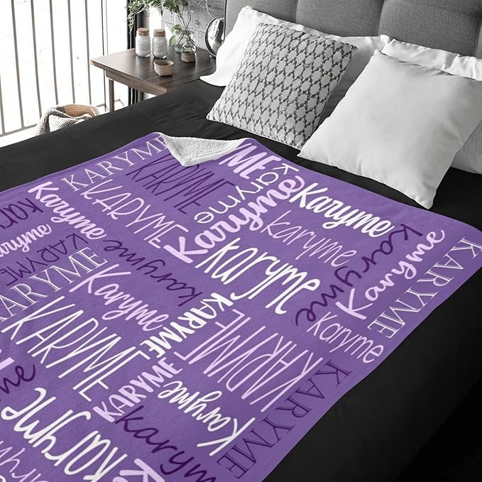 Personalized Blankets with Names Baby Gifts for Girls Boys Custom Soft Fleece and Sherpa Name Blanket for Kids and Adults Birthday for Daughter Son Granddaughter Grandson (Dark Purple)