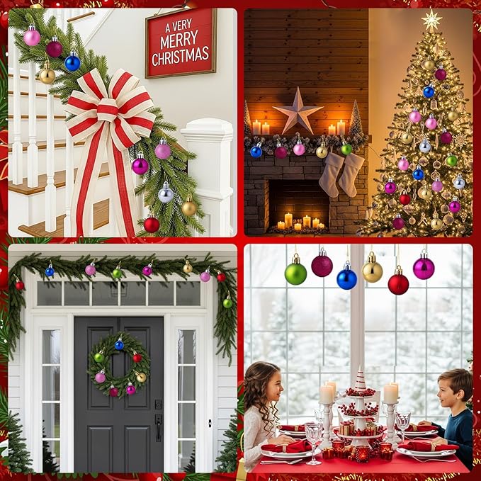 24 Pack Mini Shatterproof Christmas Balls - Small Hanging Ornaments for Trees Christmas Party Decorations, 1.2 Inch (Green)