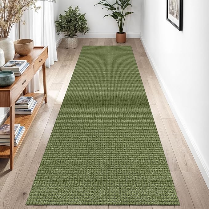 Braided Runner Rug 3x8 Ft Washable Runners for Hallways Non Slip Rubber Backed Kitchen Runners Cotton Entryway Runner Indoor, Woven Floor Carpet for Hall Kitchen Bedroom, Green