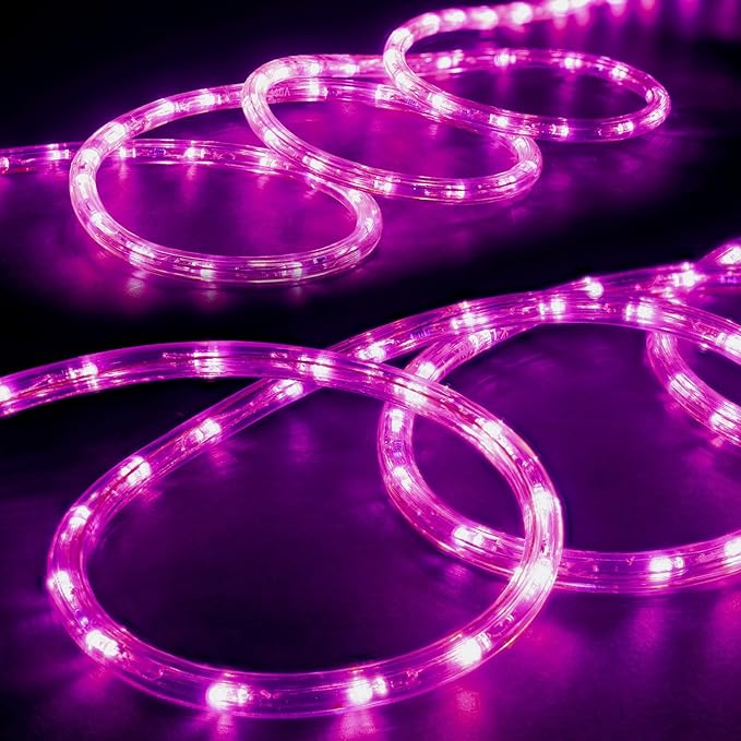 WYZworks 1116LEDs, 100ft LED Outside Rope Lights, Waterproof Permanent Outdoor ETL Certified Connectable Clear Tube, Christmas Palm Tree Holiday Decorative Landscape Patio Accent Lighting - Pink